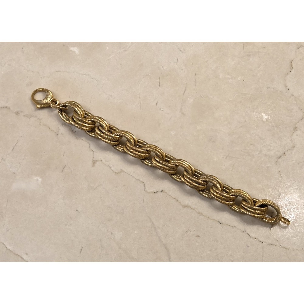 Vintage Bronze Milor Italy Triple Link Chunky Bracelet Gold Tone 8.25" - Picture 3 of 5